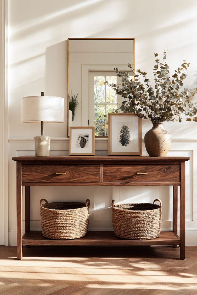  Rich Walnut Wood Console with Natural Grain Beauty