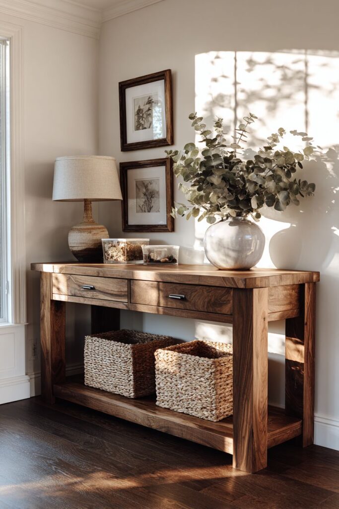  Rich Walnut Wood Console with Natural Grain Beauty