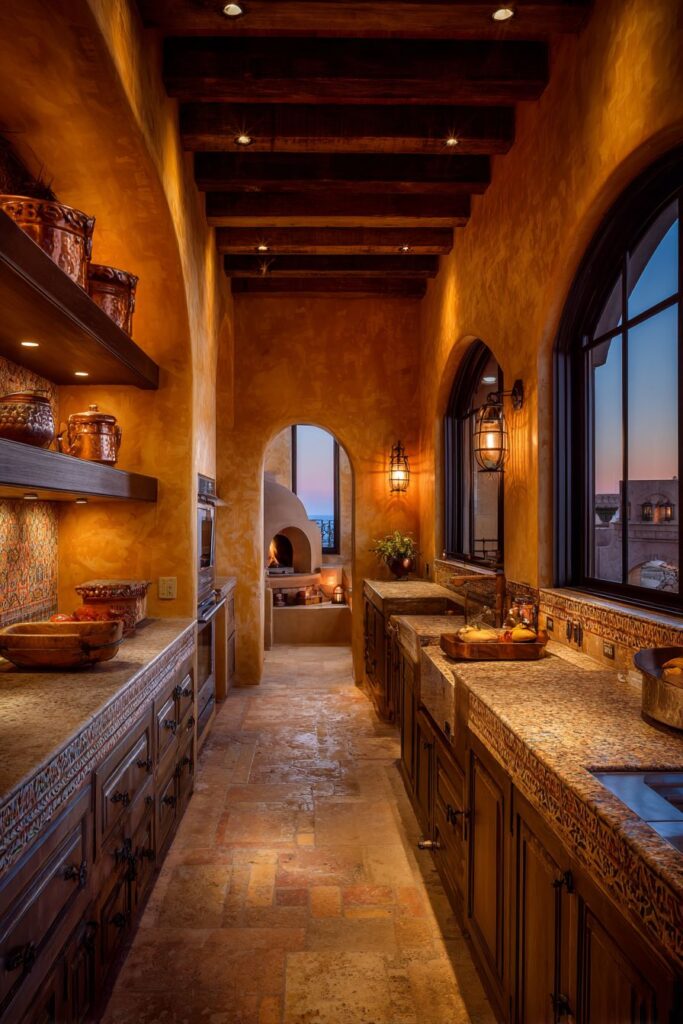 Traditional Saffron-Hued Kitchen with Paisley Artistry