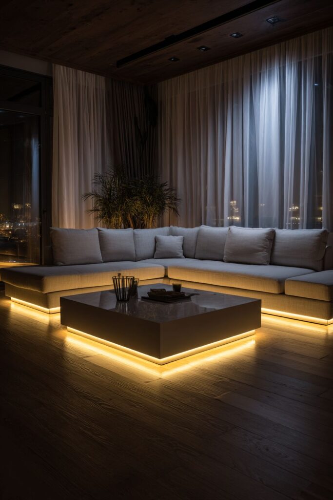 Modern Sectional Sofa with Integrated LED Strip Lighting