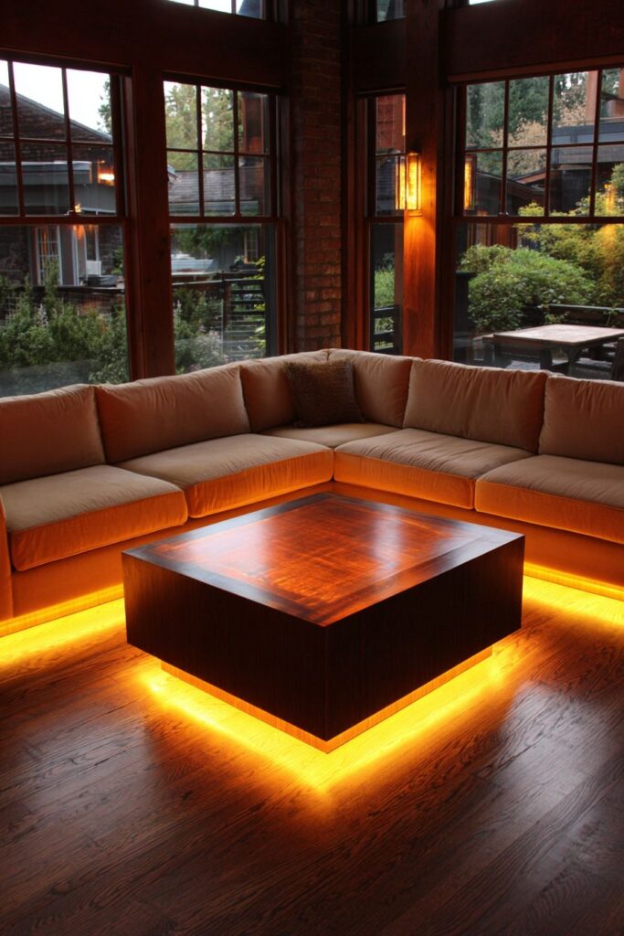 Modern Sectional Sofa with Integrated LED Strip Lighting