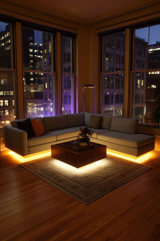 Modern Sectional Sofa with Integrated LED Strip Lighting