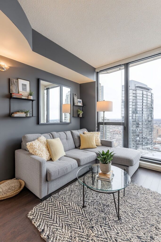 Compact Sectional with Light-Reflecting Elements