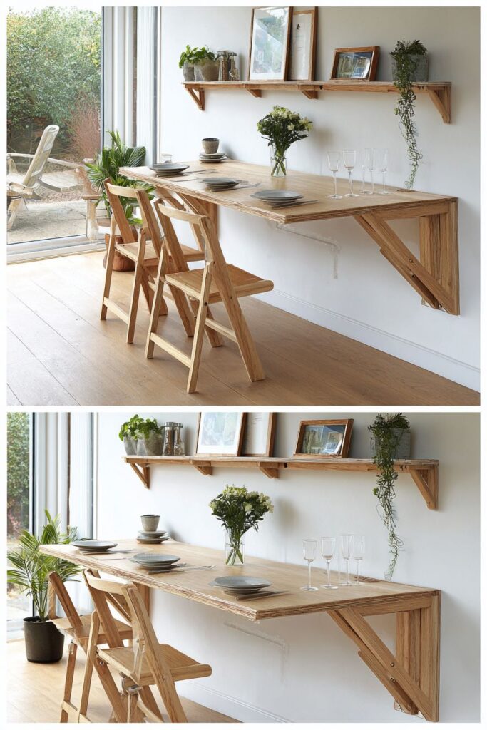 Wall-Mounted Drop-Leaf Table in Natural Oak