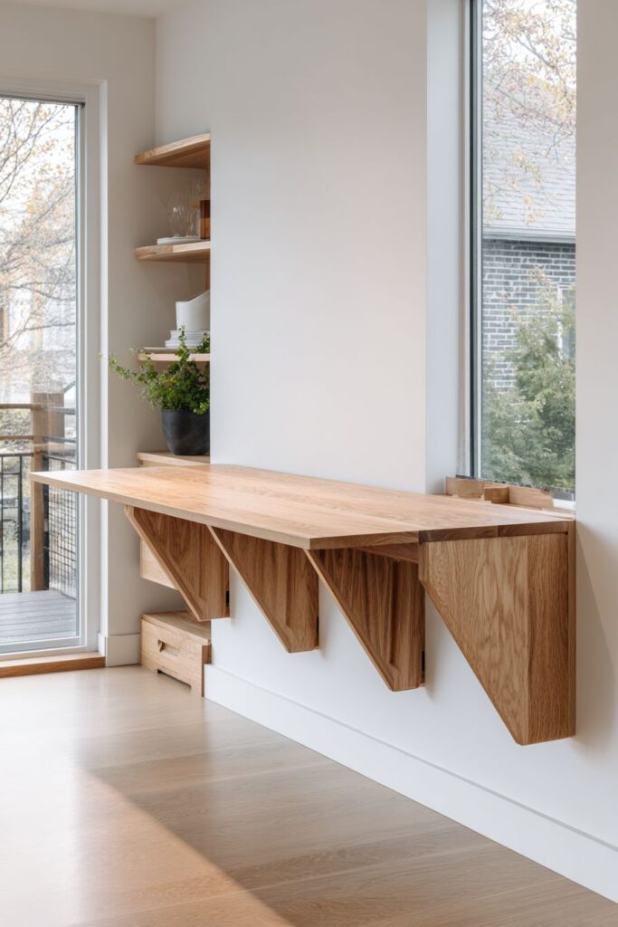 Wall-Mounted Drop-Leaf Table in Natural Oak