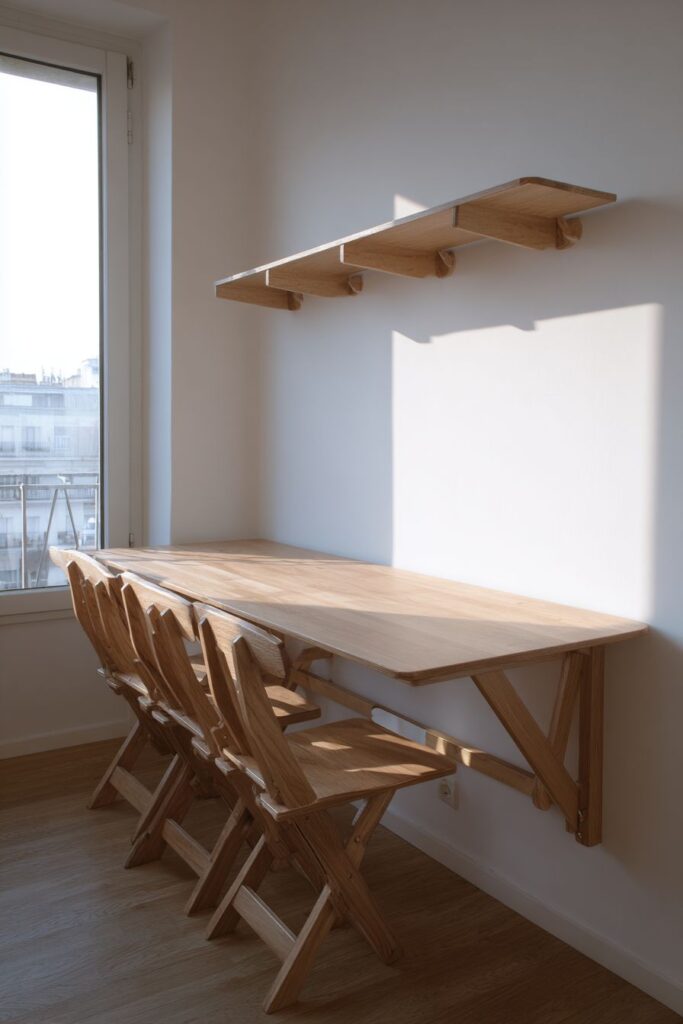 Wall-Mounted Drop-Leaf Table in Natural Oak