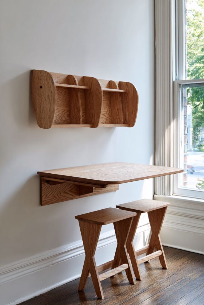 Wall-Mounted Drop-Leaf Table in Natural Oak
