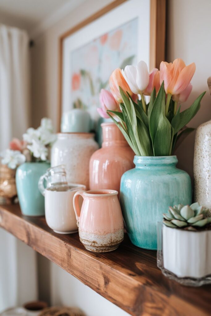 Pastel Perfection on Floating White Shelves