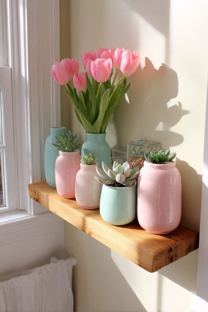 Pastel Perfection on Floating White Shelves