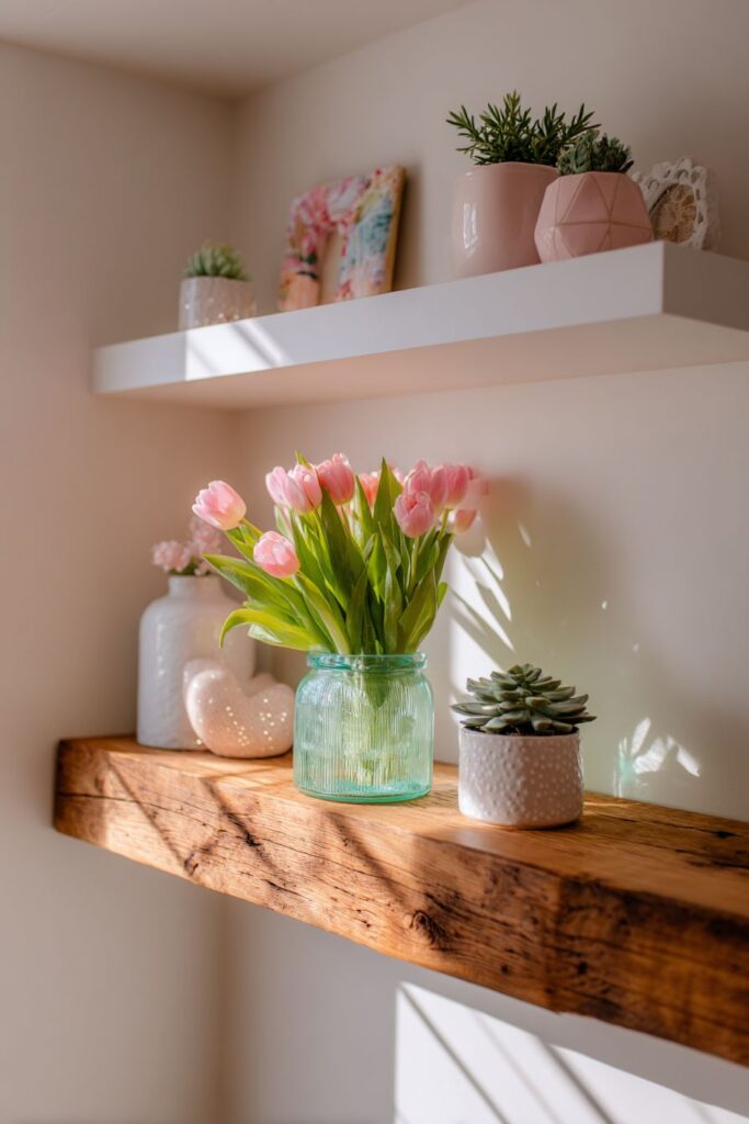 Pastel Perfection on Floating White Shelves