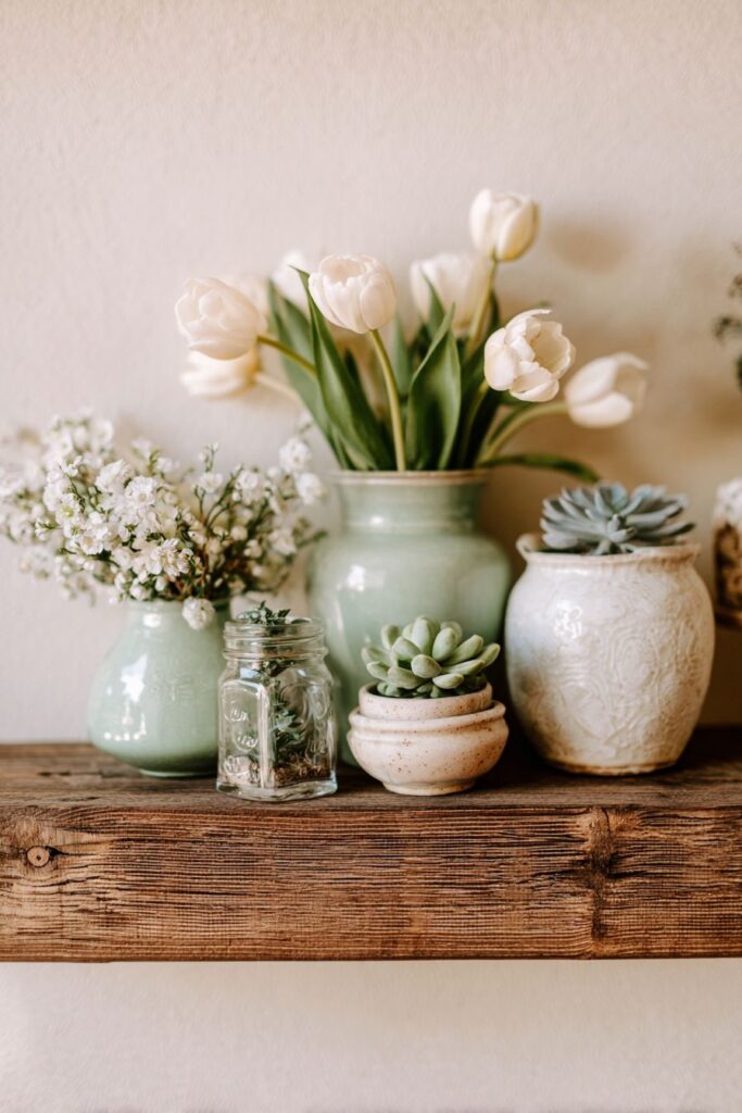 Pastel Perfection on Floating White Shelves