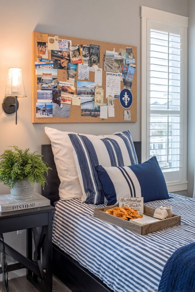 Modern Bedroom with Memory Board Centerpiece