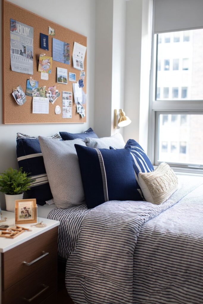 Modern Bedroom with Memory Board Centerpiece