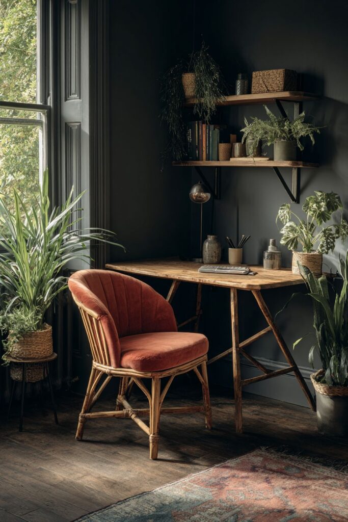 Integrated Corner Workspace with Terracotta Accents