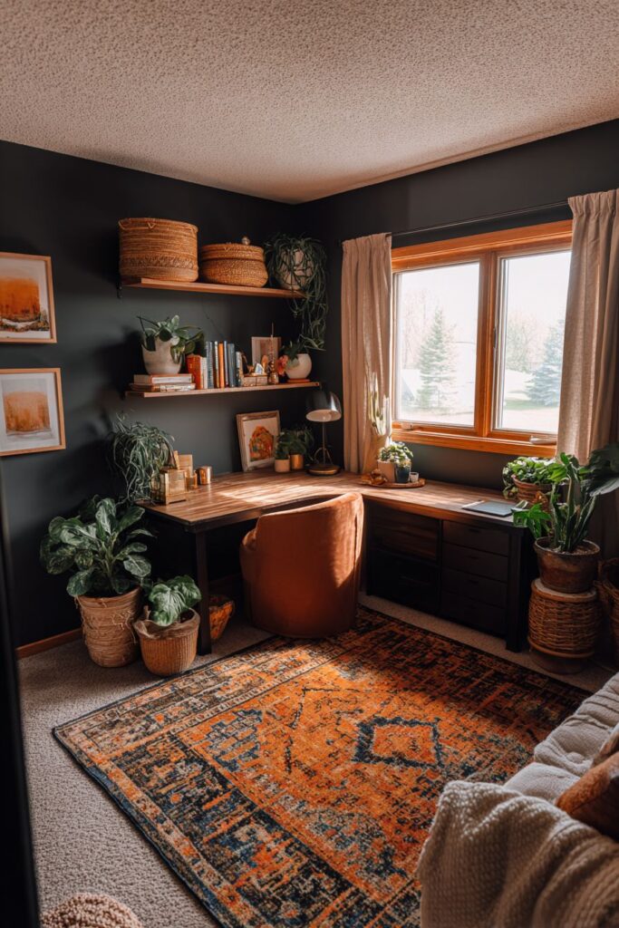 Integrated Corner Workspace with Terracotta Accents