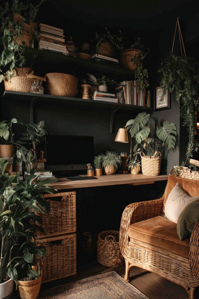 Integrated Corner Workspace with Terracotta Accents