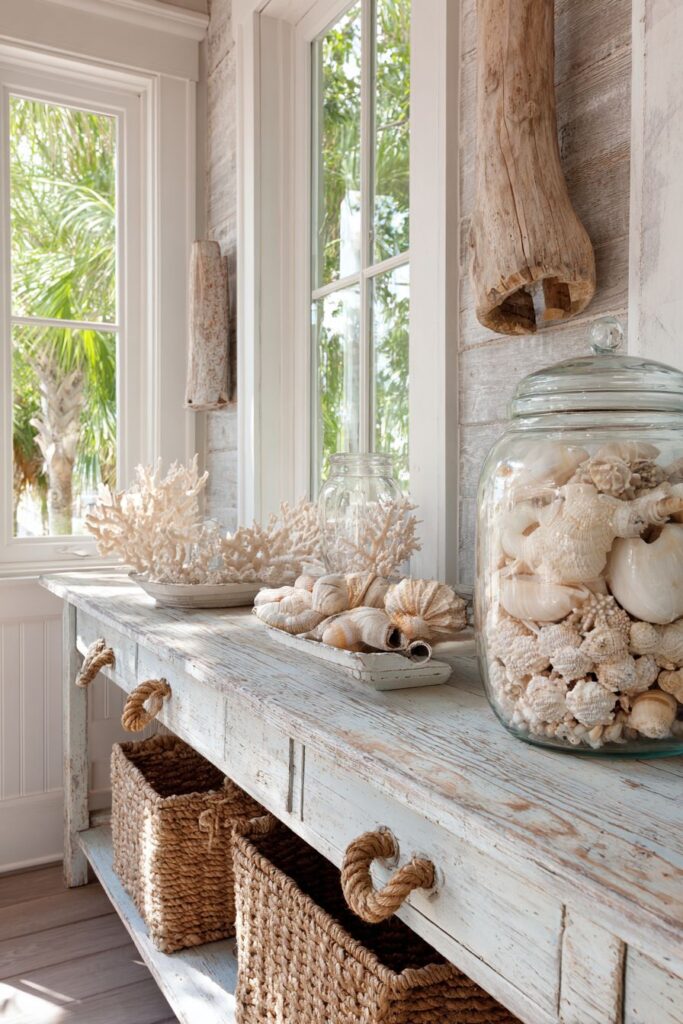 Coastal Console in Weathered White with Beach-Inspired Serenity