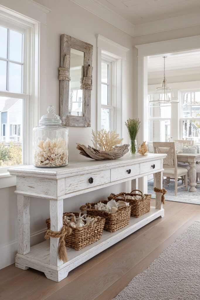 Coastal Console in Weathered White with Beach-Inspired Serenity