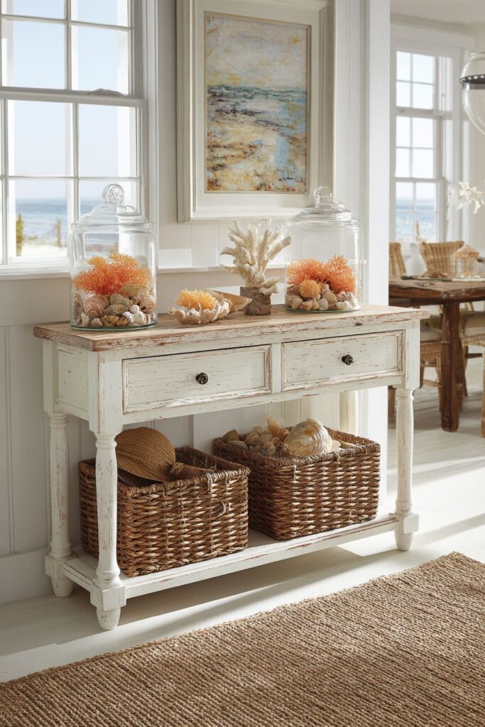 Coastal Console in Weathered White with Beach-Inspired Serenity