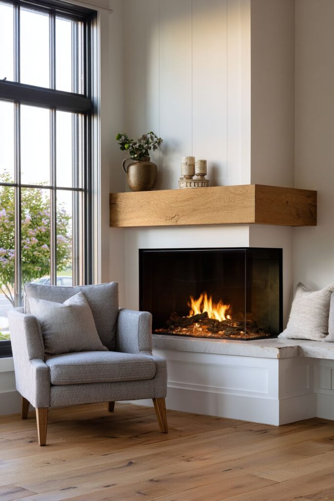 Modern Electric Fireplace as Corner Focal Point