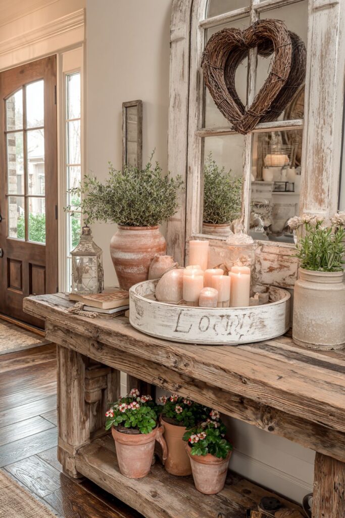 Whitewashed Brick Hearth Display