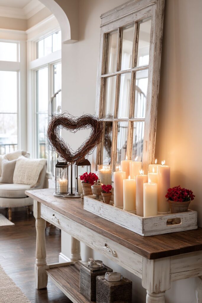 Whitewashed Brick Hearth Display
