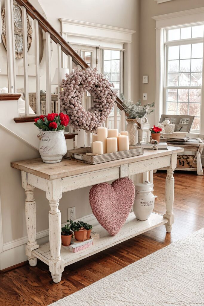 Whitewashed Brick Hearth Display