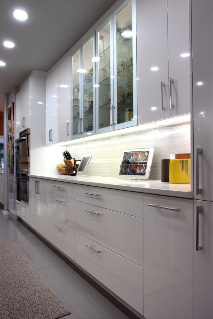 Efficient Galley Kitchen Light Gray Cabinets