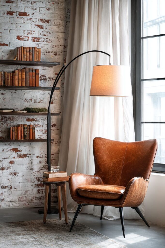Intimate Reading Corner with Leather and Light