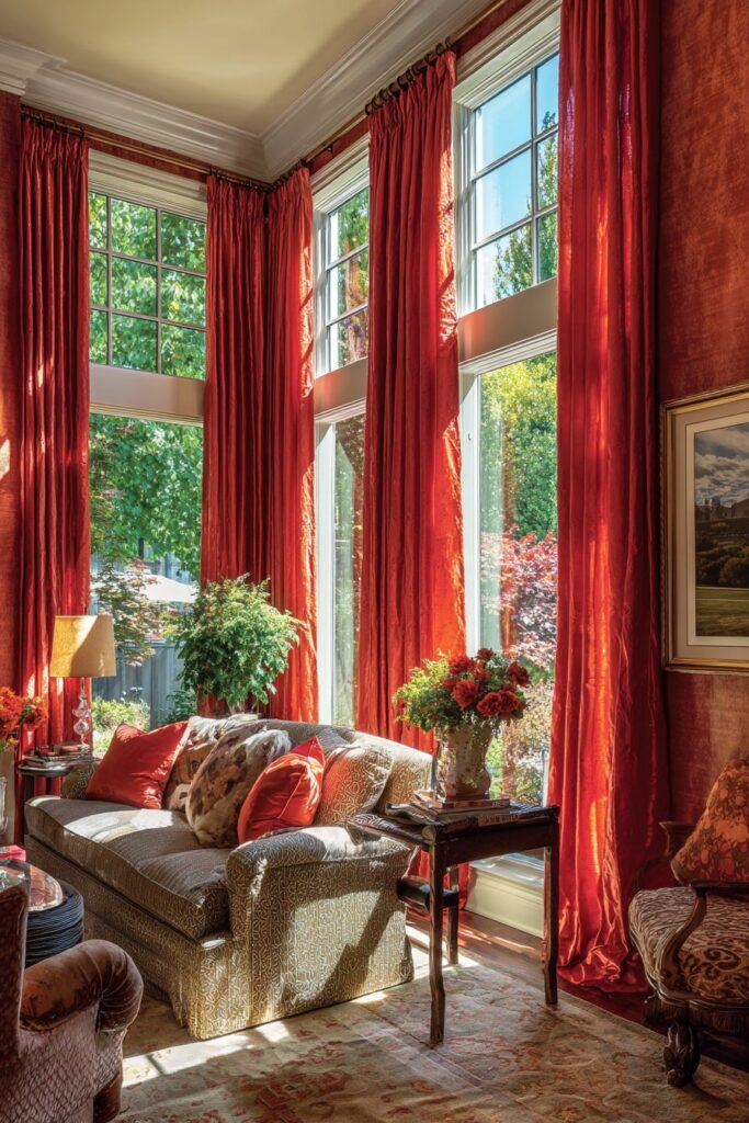 Luxurious Red Silk Window Treatments