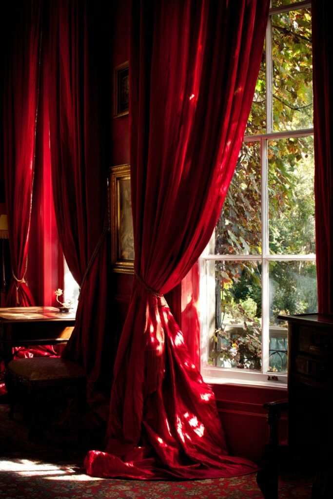Luxurious Red Silk Window Treatments