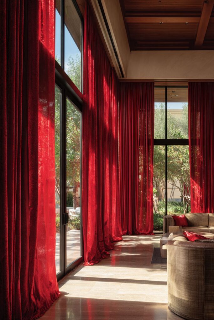 Luxurious Red Silk Window Treatments