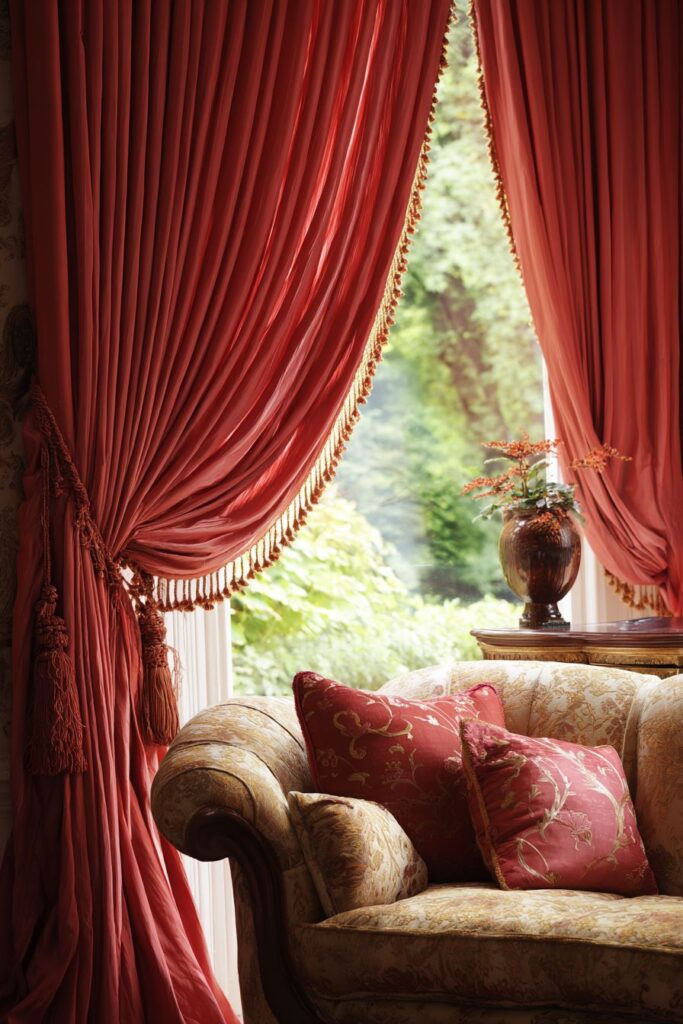 Luxurious Red Silk Window Treatments