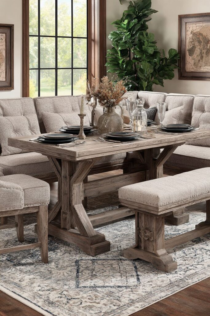 Farmhouse Trestle Table with Removable Leaf