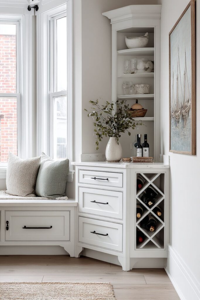 Space-Saving Corner Buffet with Triangular Design