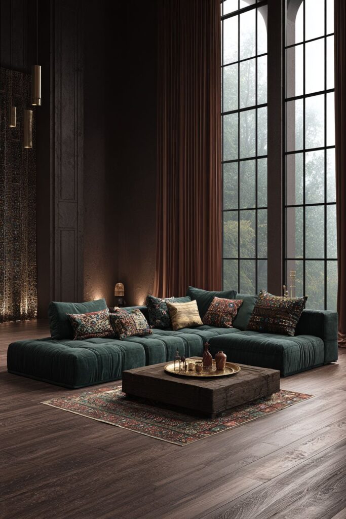Sage Green Modular Sofa with Moroccan Brass Table