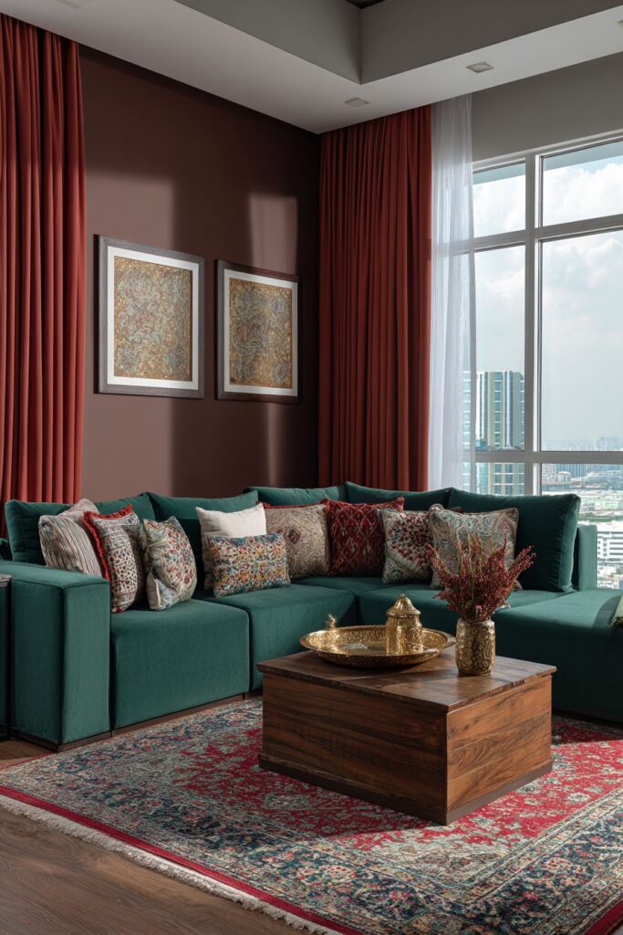 Sage Green Modular Sofa with Moroccan Brass Table