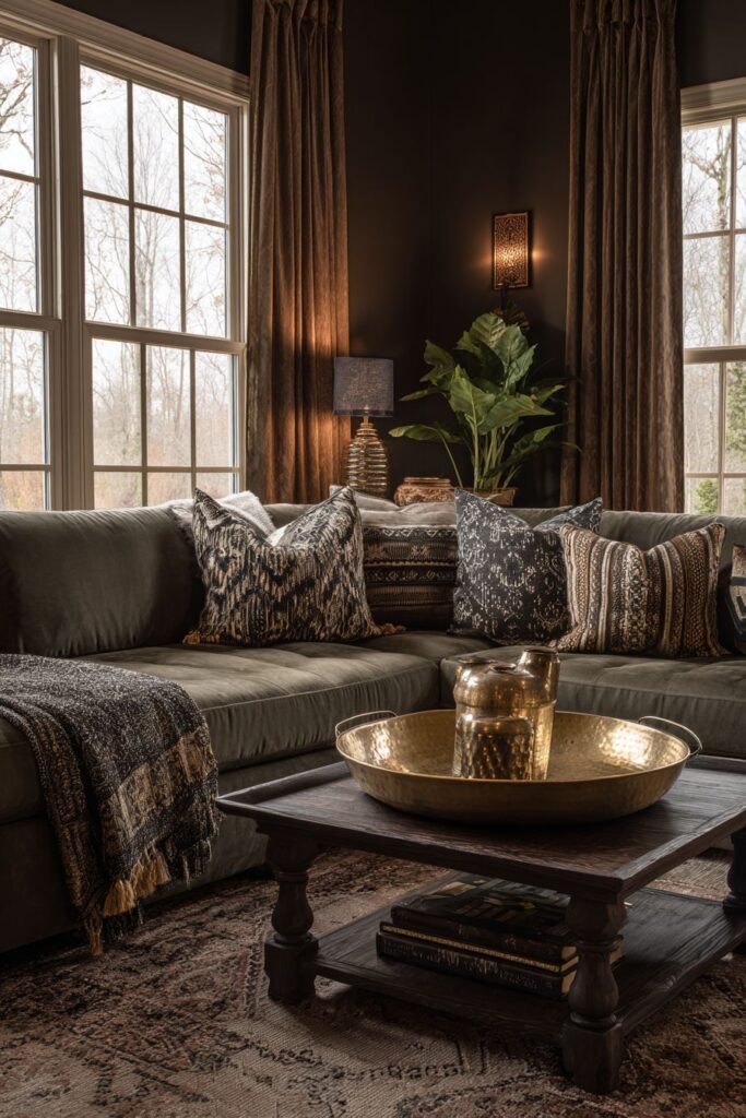 Sage Green Modular Sofa with Moroccan Brass Table