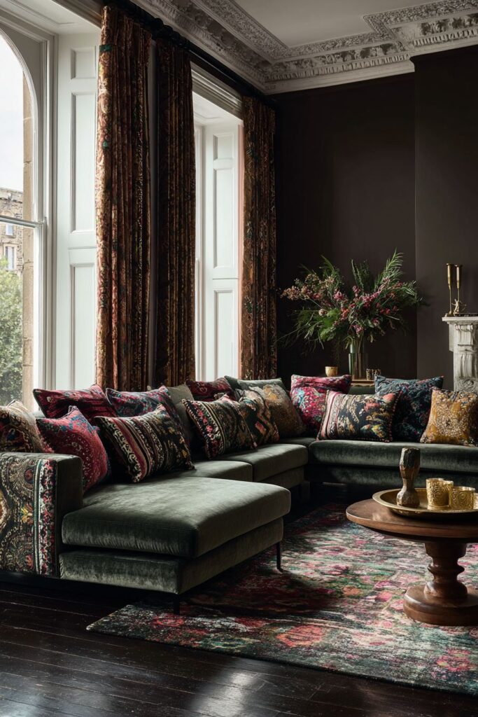 Sage Green Modular Sofa with Moroccan Brass Table