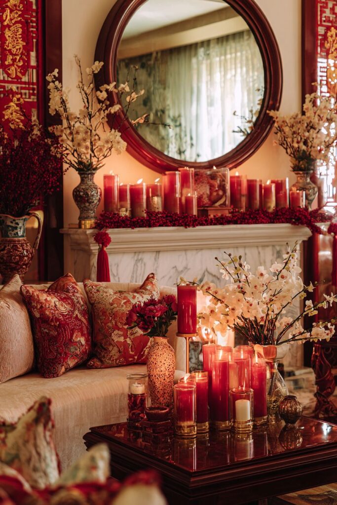 Formal Living Room with Elaborate Mantel Display