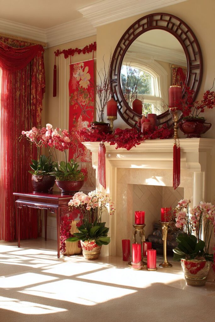 Formal Living Room with Elaborate Mantel Display