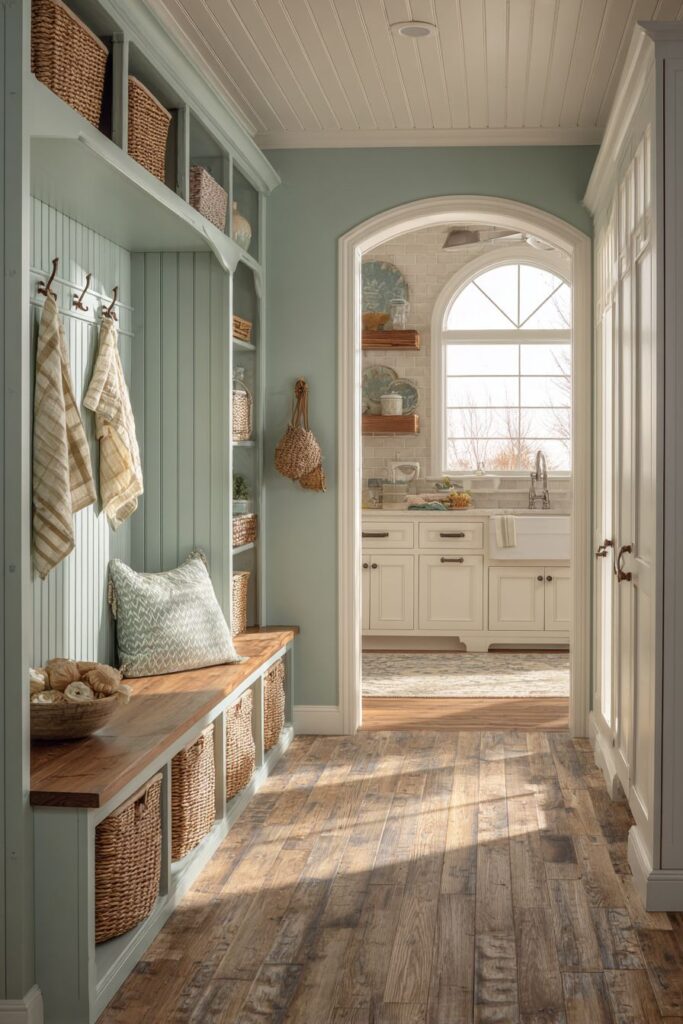 Cottage Kitchen Mudroom Transition
