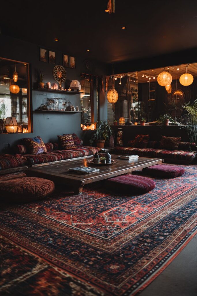 Japanese-Inspired Platform Seating with Persian Rug