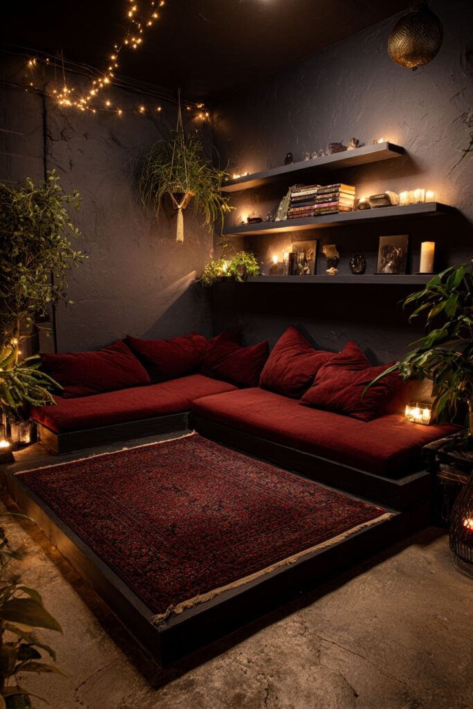 Japanese-Inspired Platform Seating with Persian Rug