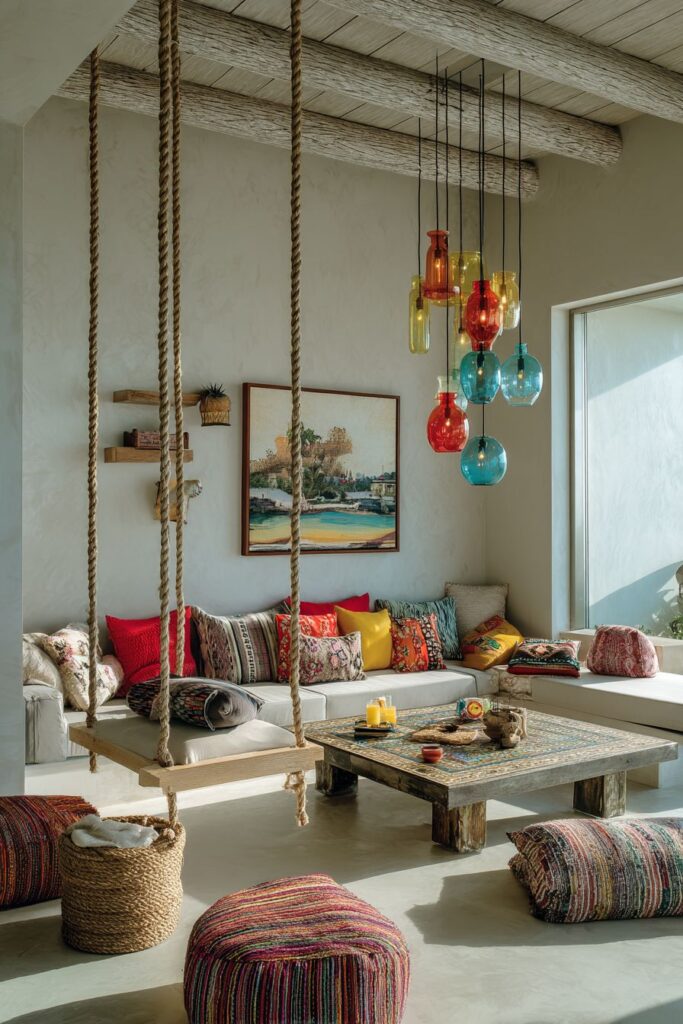 Globally-Inspired Swing Seat with Bohemian Layering