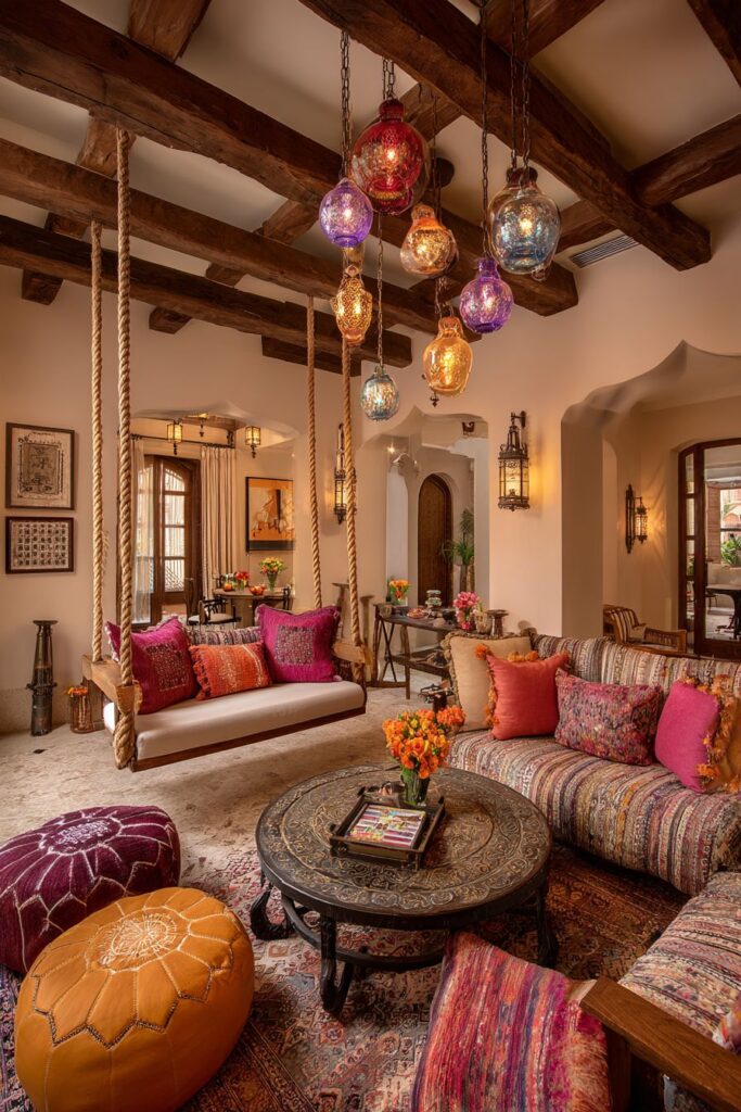 Globally-Inspired Swing Seat with Bohemian Layering