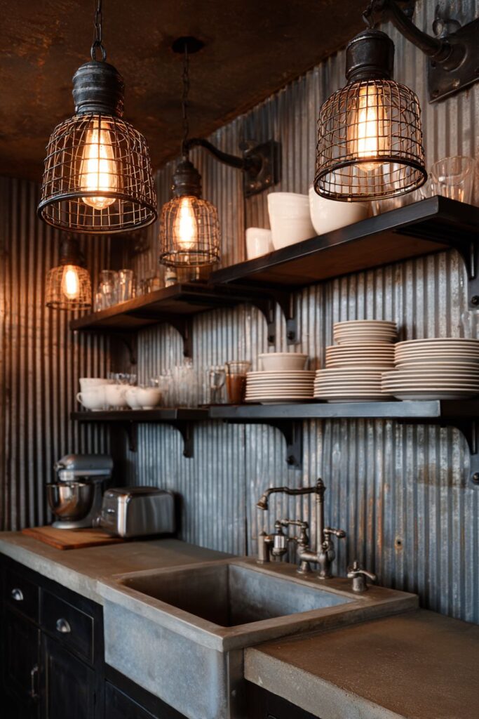 Corrugated Metal Backsplash with Fastener Details