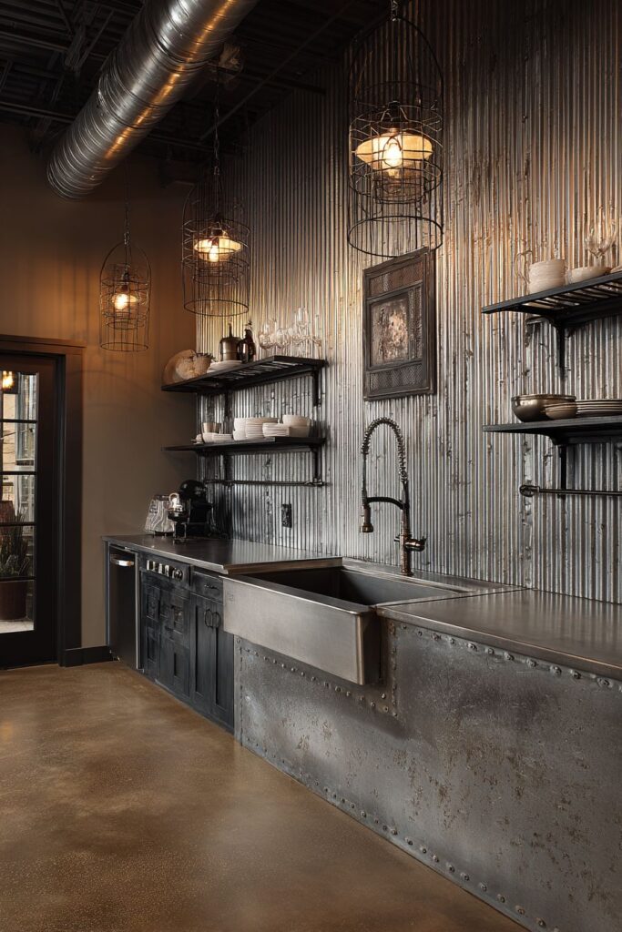 Corrugated Metal Backsplash with Fastener Details