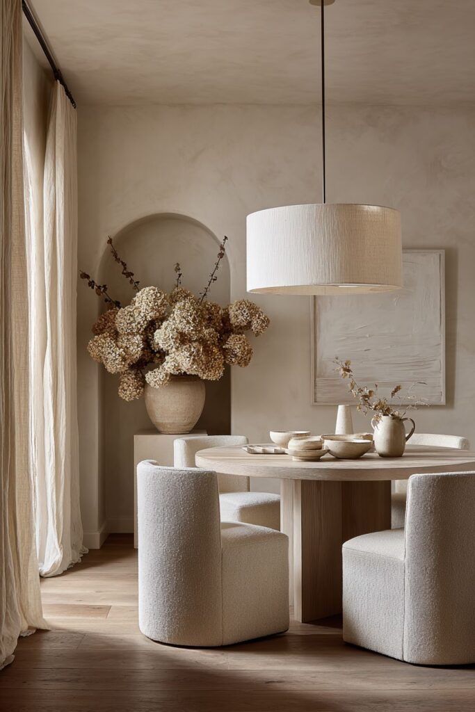 Round Bleached Oak with Linen Textures