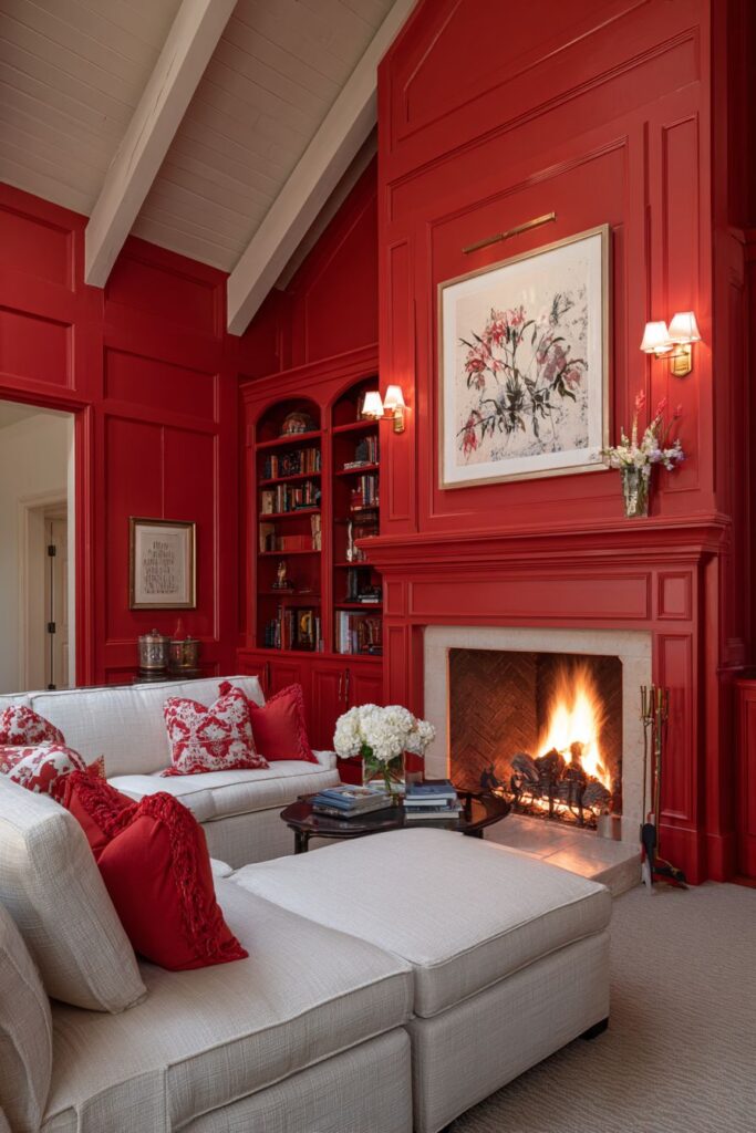 Red Fireplace Mantel Architectural Drama